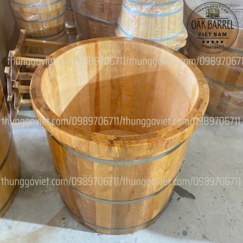 Bồn Tắm Gỗ Tròn Nguyên Bản - Không Sơn PU
