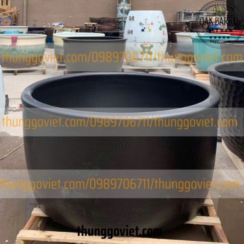 Chum Gốm Onsen Hình Trụ Thẳng màu Đen